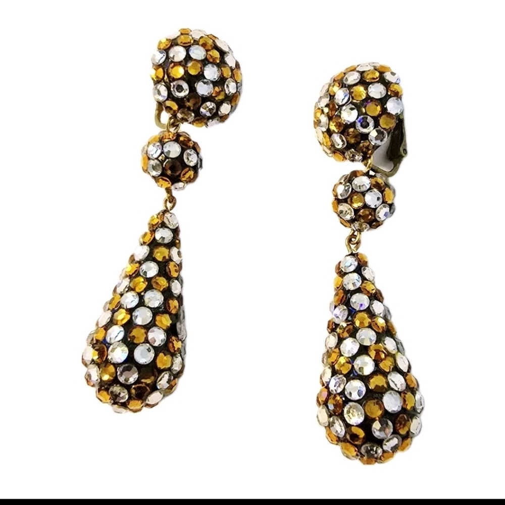 Vintage Barbara Groeger Swarovski crystal dangle drop earrings Door Knockers - Picture 2 of 6